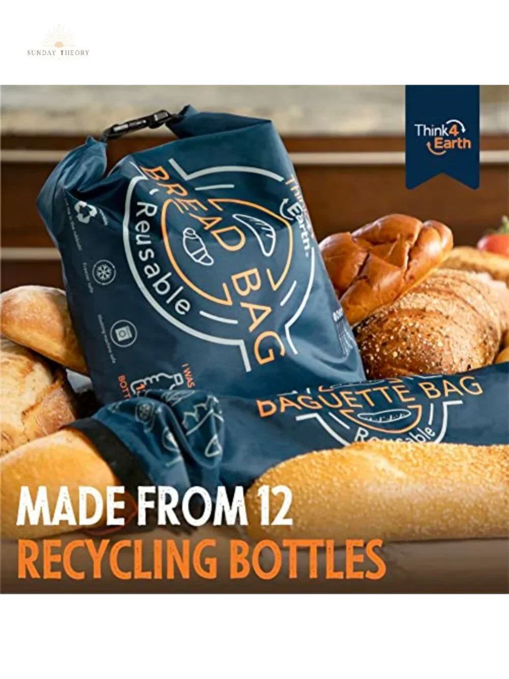Reusable Bread Bags Set of 2 Large Fold Top Draft-Free Storage
